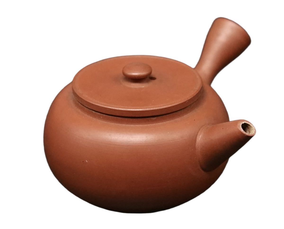 S166 常山 在銘 時代物 陶磁器 朱泥煎茶 横手急須 茶壷 茶道具 陶器工芸 常滑焼 古玩 茶器 幅:10.6×11cm_画像2