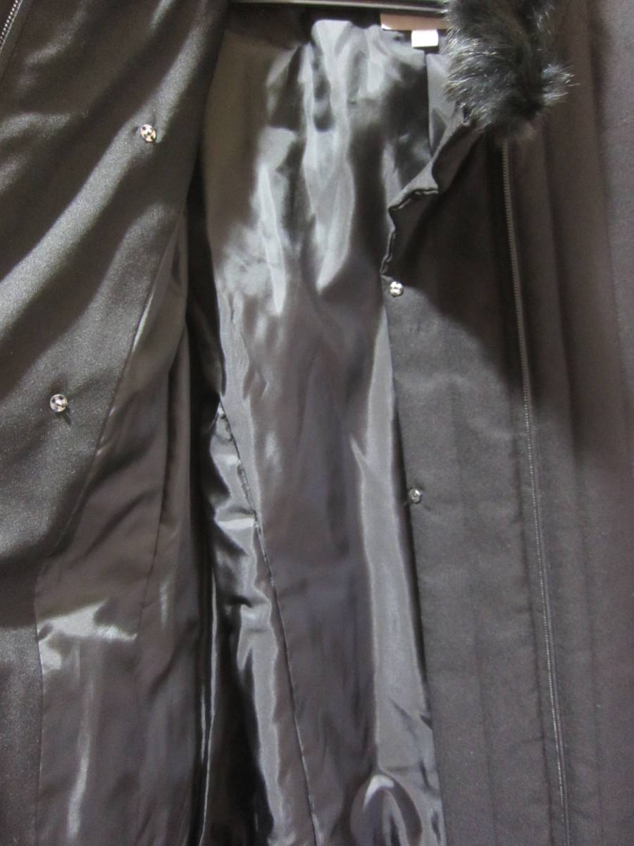 特大 13号 しまむら THEORIA セオリア ラビット毛皮付 中綿コート アウター レディース 大きいサイズ 黒 タ521_画像6
