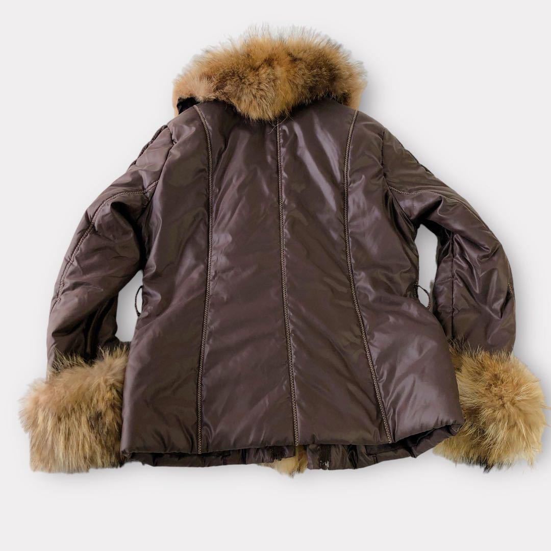  raccoon fur sheep leather high class book@ fur leather / fur coat * dark Blanc knitted knitting jacket coat M~L corresponding large size 