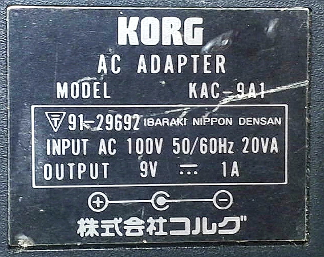 KORG KAC-9A1 AC адаптор DC9V 1A стоимость доставки 410 иен штекер диаметр 5.5mm б/у старый электрический сопутствующие товары брать . закон соответствует центральный минус Korg DP-80 PSS60 S3