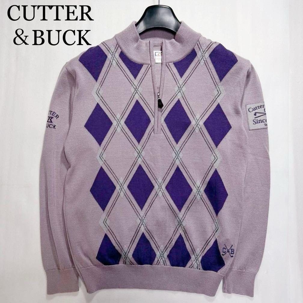 定価￥11.500 極美品 CUTTER＆BUCK カッター＆バック ゴルフ アーガイル　ハーフジップ ニットセーター L メンズ ゴルフウェア　日本製_画像1