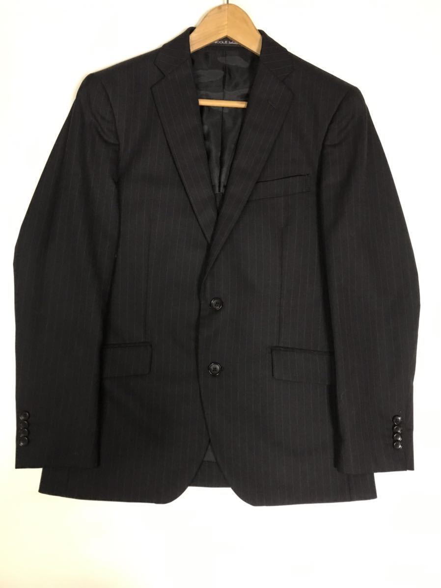 美品！NICOLE selection ニコル セレクションスリーピース スーツ セットアップ ブラック系ストライプ　サイズ46 グレー ビジネス_画像2