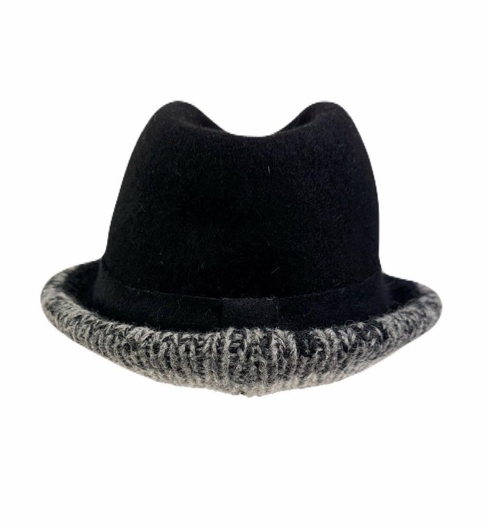 【極上品】ジョルジオアルマーニ 羊毛ハット 帽子 キャップ ブラック&グレー 黒 灰色 サイズ59 GIORGIO ARMANI 700176  7W115 00020