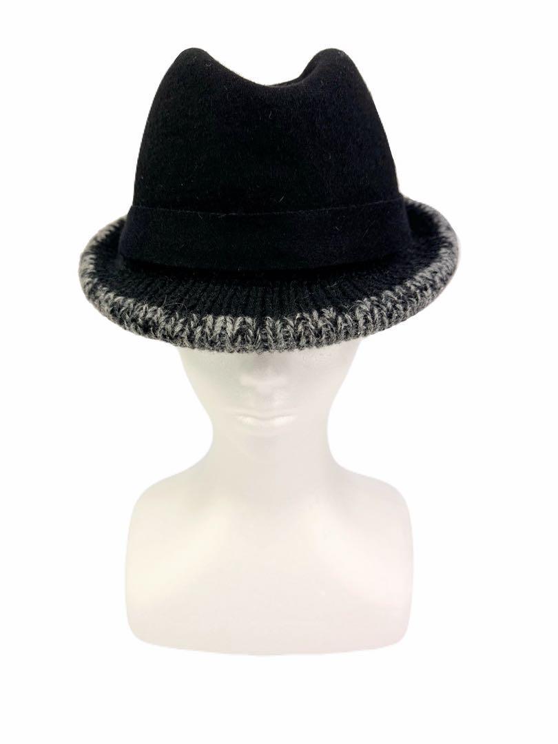【極上品】ジョルジオアルマーニ 羊毛ハット 帽子 キャップ ブラック&グレー 黒 灰色 サイズ59 GIORGIO ARMANI 700176 7W115 00020_画像1