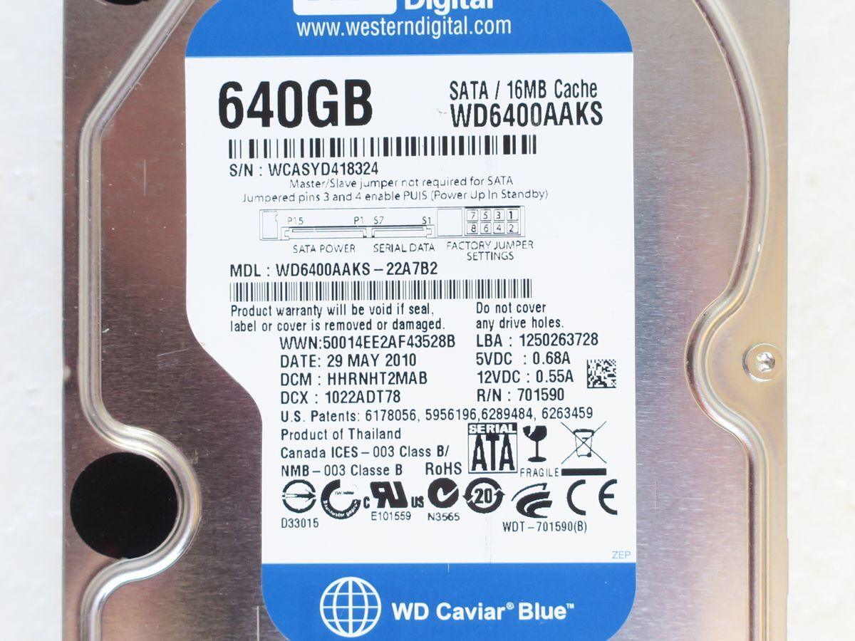 WESTERN DIGITAL WD6400AAKS 640GB 3.5インチ SATA HDD■17_ラベル部分をアップで撮影