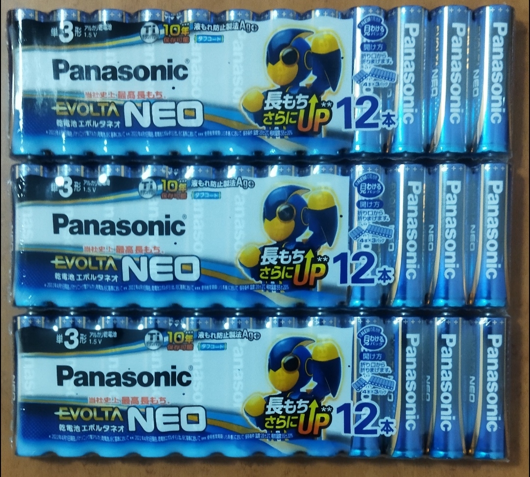 【激安・送料無料】Panasonic EVOLTA NEO（エボルタ ネオ）単3形 12本パック×3個【単3アルカリ乾電池 計36本】_画像1