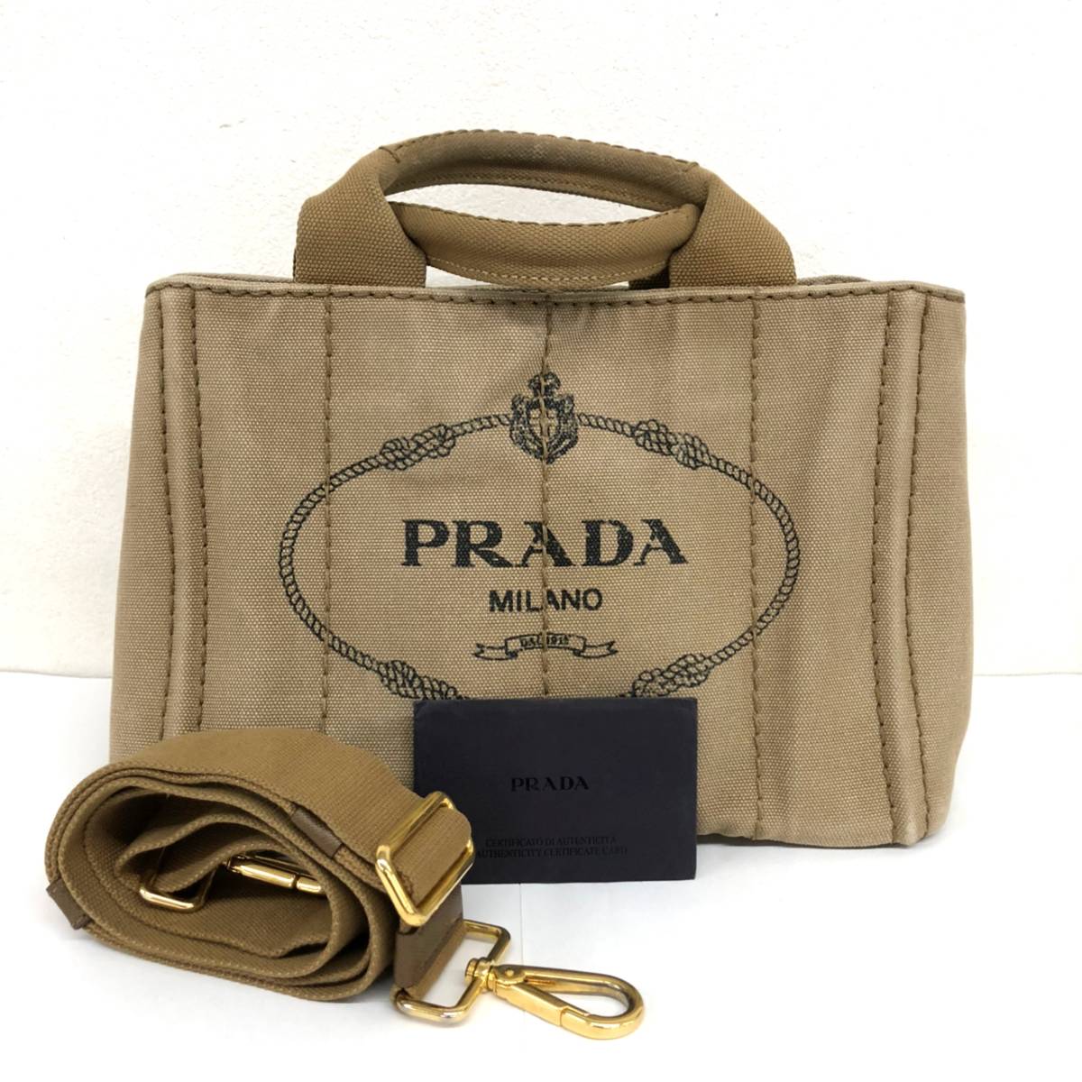 ■１円～PRADA/プラダ☆カナパ 2WAY ショルダーバッグ カード付 ベージュ _画像1