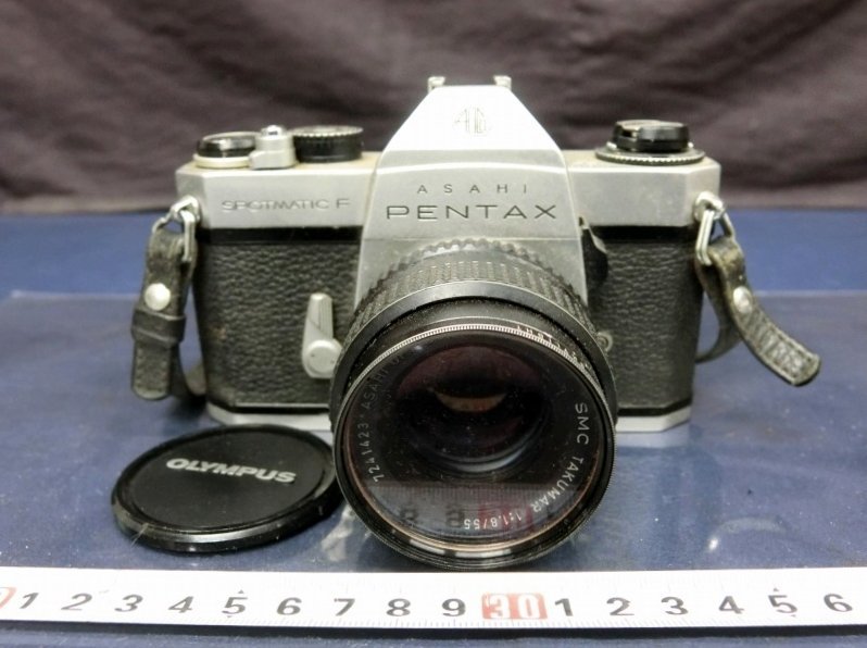 L4077 PENTAX ペンタックス SPOTMATIC F フィルムカメラ ブラック/シルバー SMC TAKUMAR 1:1.8/55mm カメラレンズ_画像1