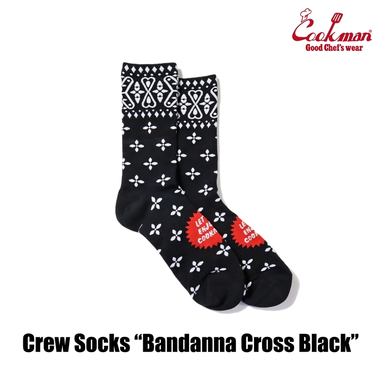 COOKMAN/クックマン　ソックス 　靴下　 Crew Socks『Bandanna Cross Black』ブラック_画像2