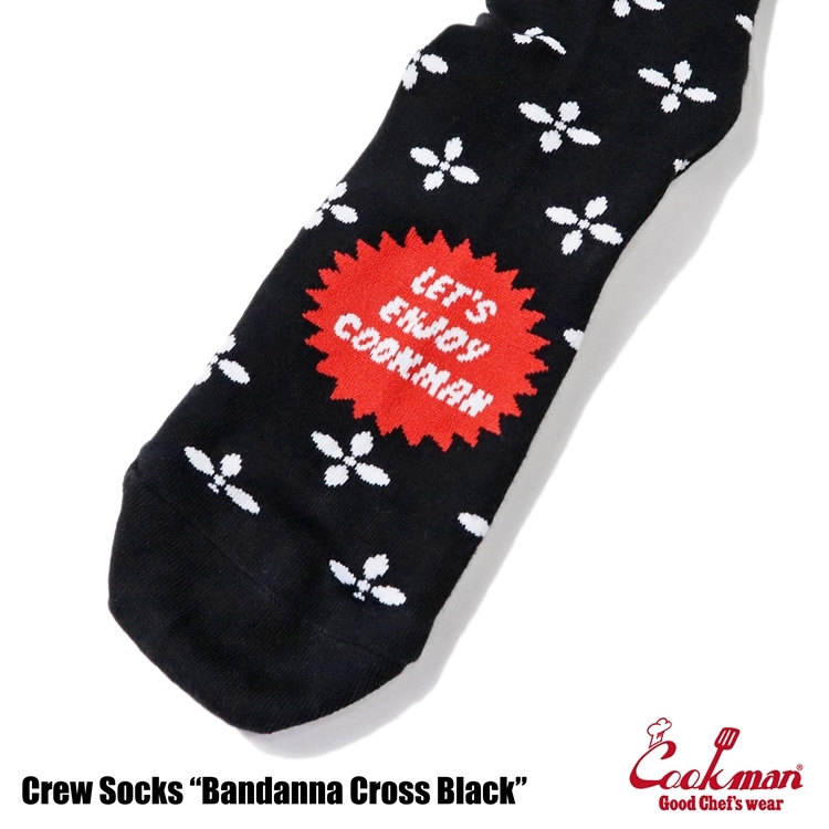 COOKMAN/クックマン　ソックス 　靴下　 Crew Socks『Bandanna Cross Black』ブラック_画像4