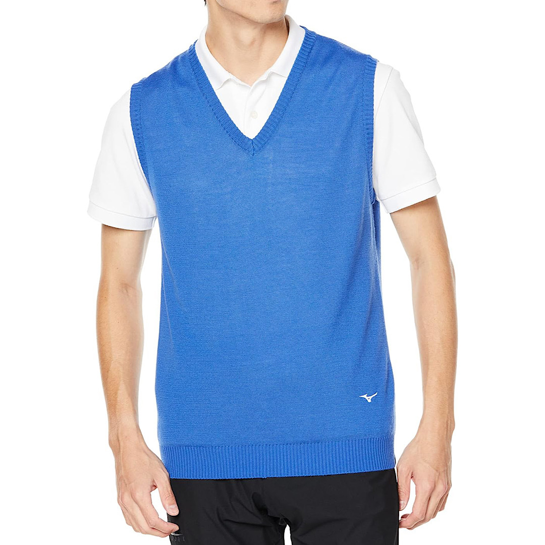 New Mizuno Golf v Neck вязаная вязание лучшая 2xl Size Blue Blue Blue E2JC2A0122 9,790 иен мужской гольф -гольф Golf Golf Best Mizuno Golf