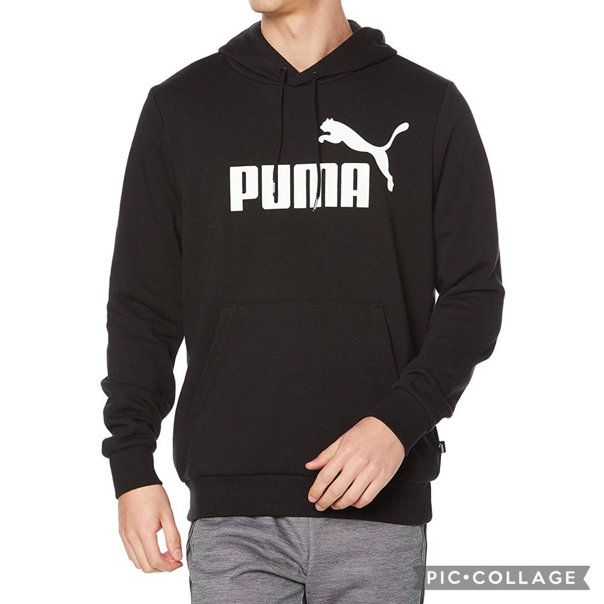 新品 プーマ スウェット パーカー Mサイズ 黒 ブラック 裏毛 メンズ PUMA 588709 ビッグロゴ レギュラーフィット 定価4,500円+税_画像1