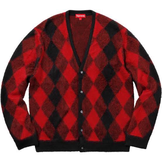 supreme Brushed Argyle Cardigan シュプリーム アーガイル モヘア カーディガン 赤 黒 L _画像1