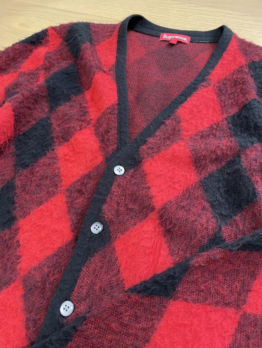 supreme Brushed Argyle Cardigan シュプリーム アーガイル モヘア カーディガン 赤 黒 L _画像3