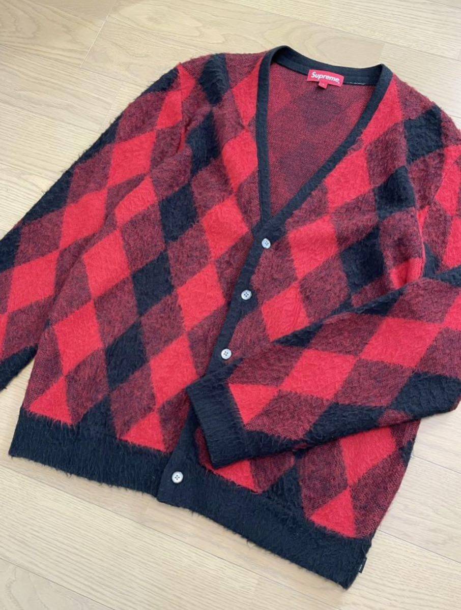 supreme Brushed Argyle Cardigan シュプリーム アーガイル モヘア カーディガン 赤 黒 L _画像2