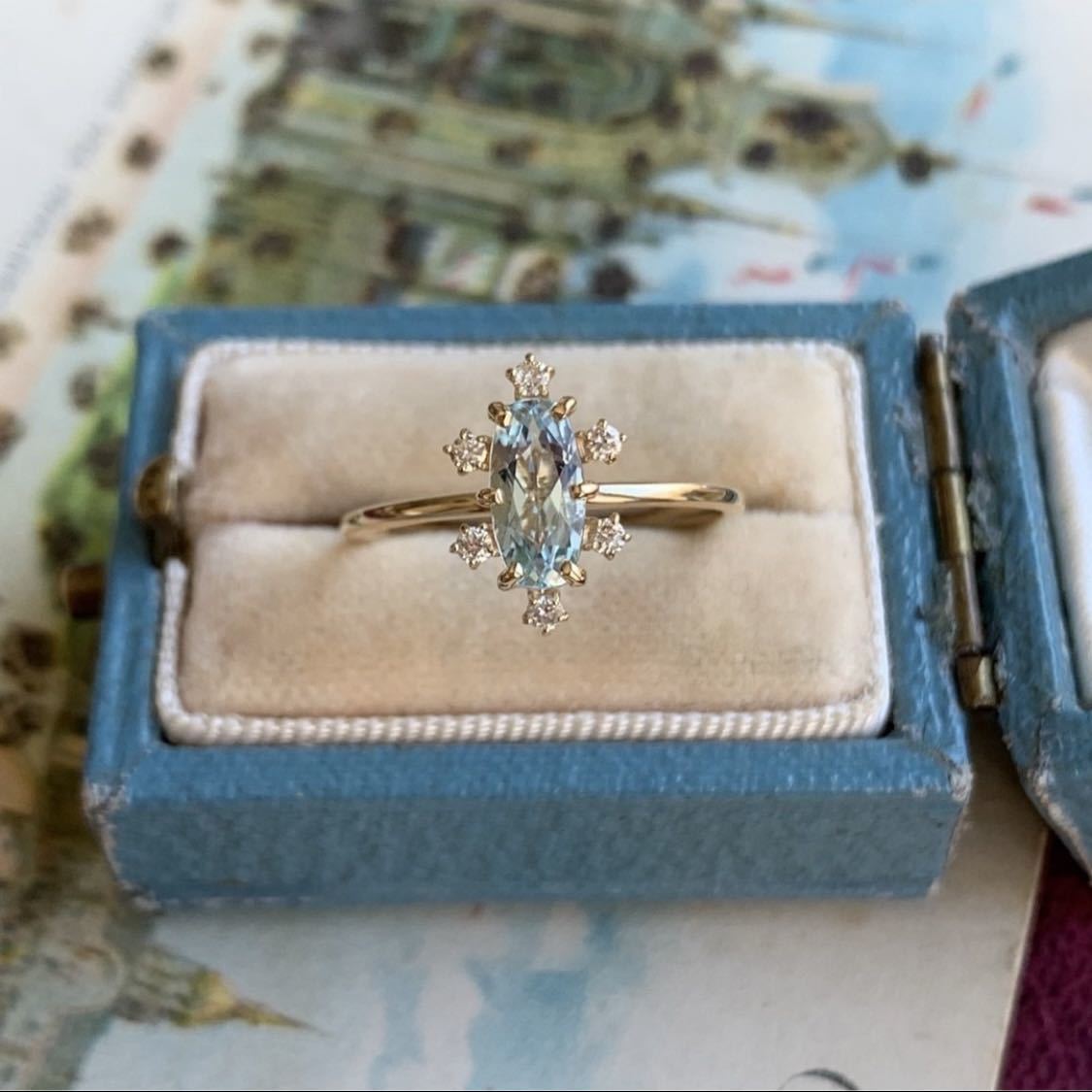  natural aquamarine natural diamond 18 gold ring 