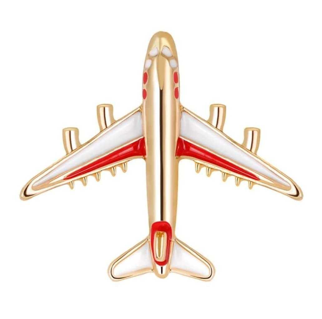 飛行機のブローチ　レッド　赤　 ゴールド アクセサリー ピンブローチ