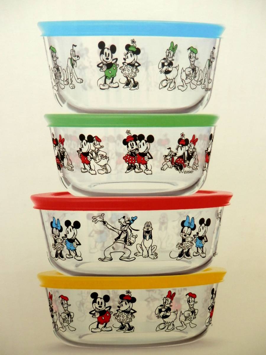 ●pyrex パイレックス　グラスストレージセット　Disney ディズニー ミッキーマウス・ドナルドダックほか　ガラス製タッパー　キッチン用品_画像2