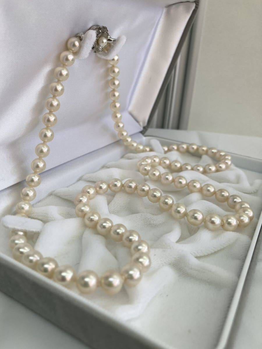 美品★ 本真珠 真珠 パールネックレス セミロング ネックレス 7.1〜7.9mm珠 SILVER アコヤ真珠 真珠ネックレス 70cm_画像3
