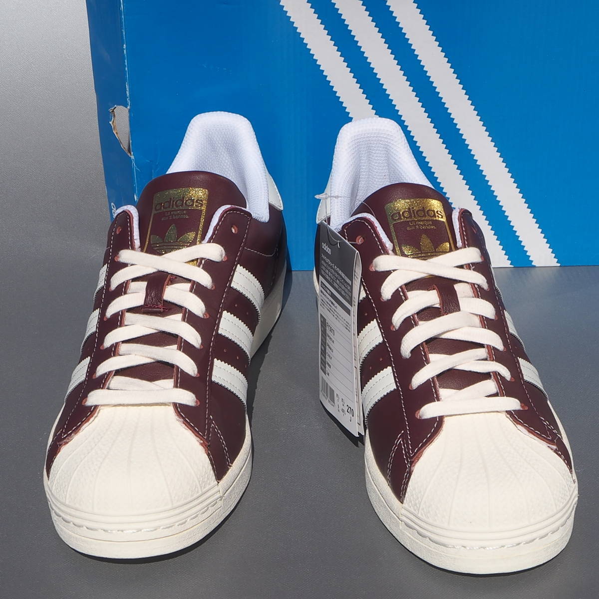 デッド!! US11 / 29cm 新品 20年製 限定 adidas SUPERSTAR スーパースター ワインレッド FY3010 金ベロ 天然皮革_画像3