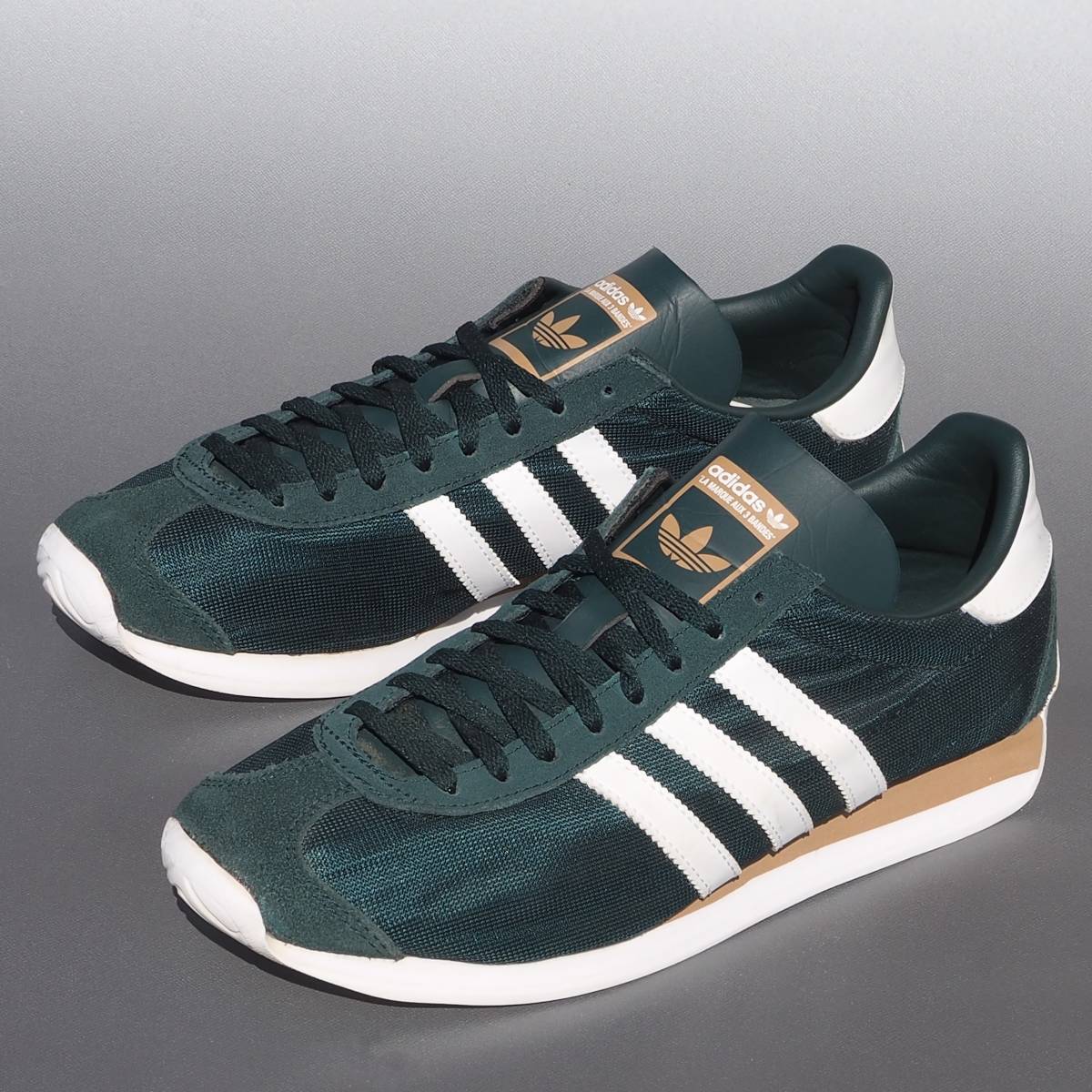 美品!! US 10 / 28cm 希少!! 19年製 adidas ナイロン カントリー OG COUNTRY OG 緑 x 白 レトロ クラシック スニーカー_画像2