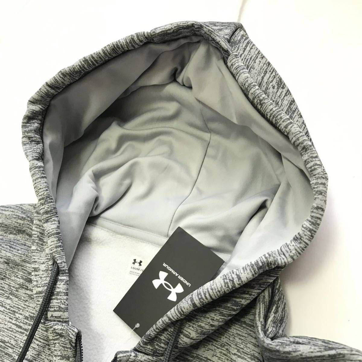 ◆289 新品【メンズL】グレー ゴルフにオススメ UNDER ARMOUR アンダーアーマー フルジップ パーカー スウェット 裏起毛 アーマーフリース_画像6