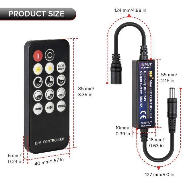 【開封のみ】FCOB ★ミニRF調光コントローラー 14キー 3014 5630 5730 3528 LEDストリップ DC5V/DC12V/DC24V 調光スイッチ 明るさモード_画像2