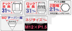 新品ＫＹＯ－ＥＩ　ブルロック＆ナット　12-1.5　５Ｈ用ブラック_画像3