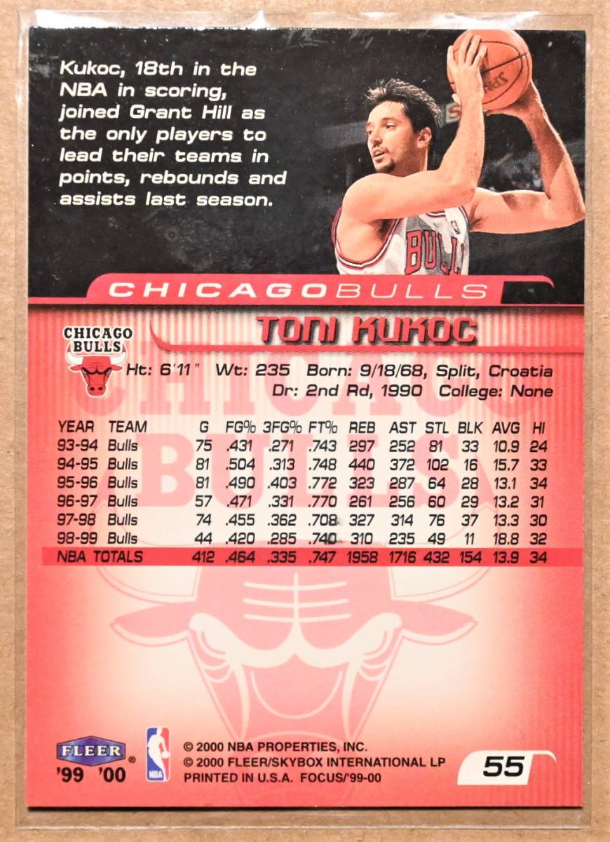 TONI KUKOC (トニー・クーコッチ) 1999-20 FLEER Focus トレーディングカード 【NBA シカゴ・ブルズ Chicago Bulls】_画像2