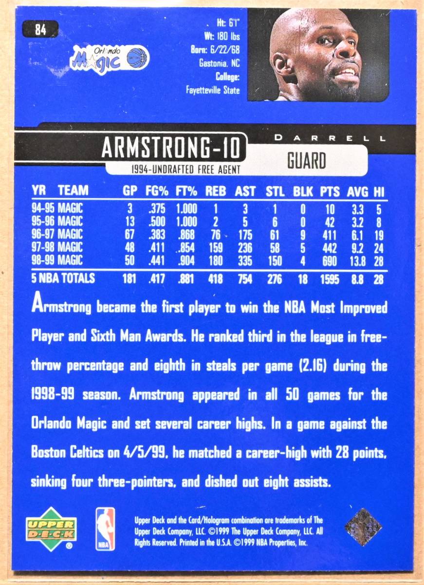 DARRELL ARMSTRONG (ダレル・アームストロング) 1999 トレーディングカード 【NBA オーランド・マジック（Orlando Magic）】_画像2