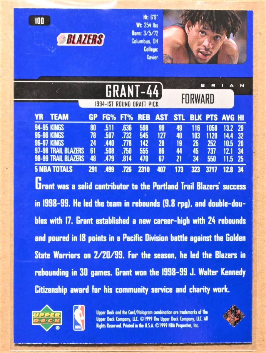 BRIAN GRANT 1999 トレーディングカード 【NBA トレイルブレイザーズ Blazers】_画像2