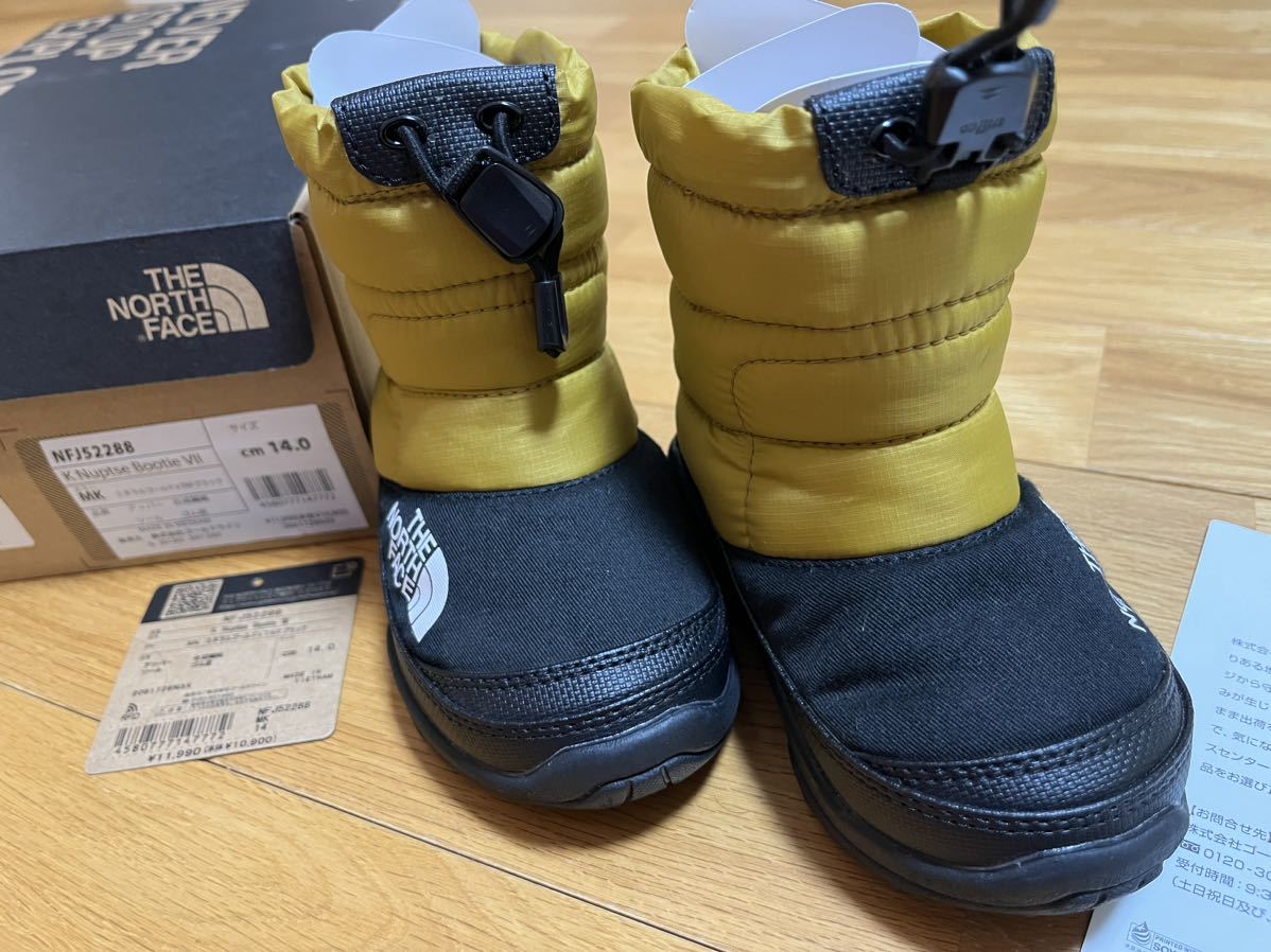 美品★ノースフェイス THE NORTH FACE NFJ52288 K Nuptse Bootie VII ヌプシブーティ VII キッズMKゴールド×ブラック 14.0cmスノーブーツ