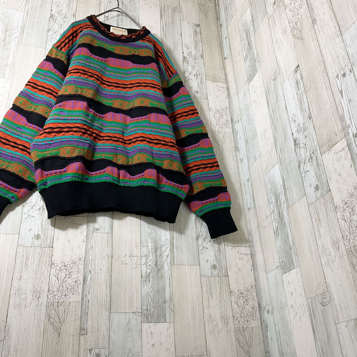 ニット セーター レディース 長袖 L 黒 古着 総柄 ボーダー柄 ニット セーター レディース 長袖 L 黒 古着 総柄 ボーダー柄