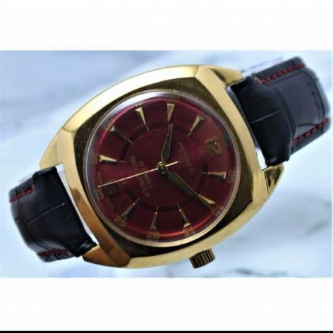 ヴィンテージ　エルメスHERMES レッドダイヤル手巻きメンズ腕時計　17jewels 1980から1989年スイス製 再生品_画像4