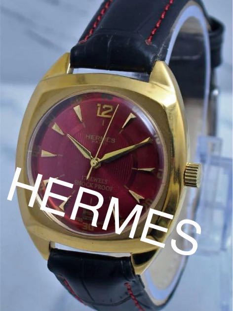 ヴィンテージ エルメスHERMES レッドダイヤル手巻きメンズ腕時計