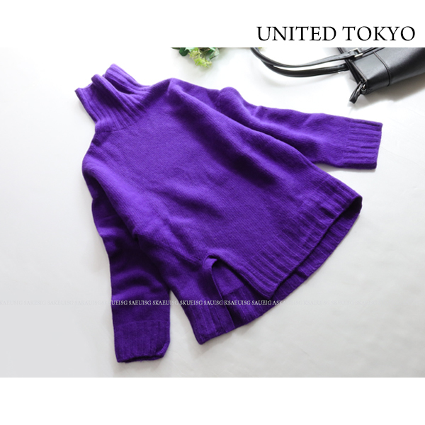 ユナイテッドトウキョウ UNITED TOKYO★カシミヤブレンドウール裾スリットハイネックニットトップス パープル_画像3