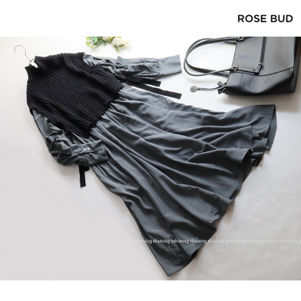 ローズバッド ROSE BUD ★大人可愛い♪ハイネックベスト切替ドッキングロング丈ワンピース_画像3