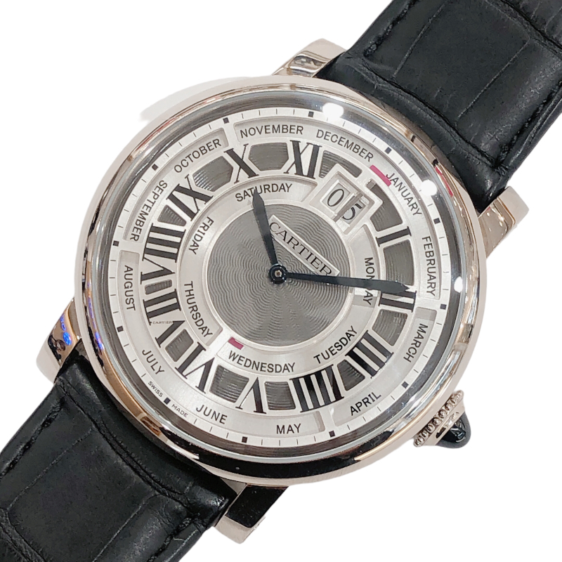 カルティエ Cartier ロトンド ドゥ カルティエ アニュアルカレンダー W15800002 シルバー K18WG/純正バックル 腕時計 メンズ 中古