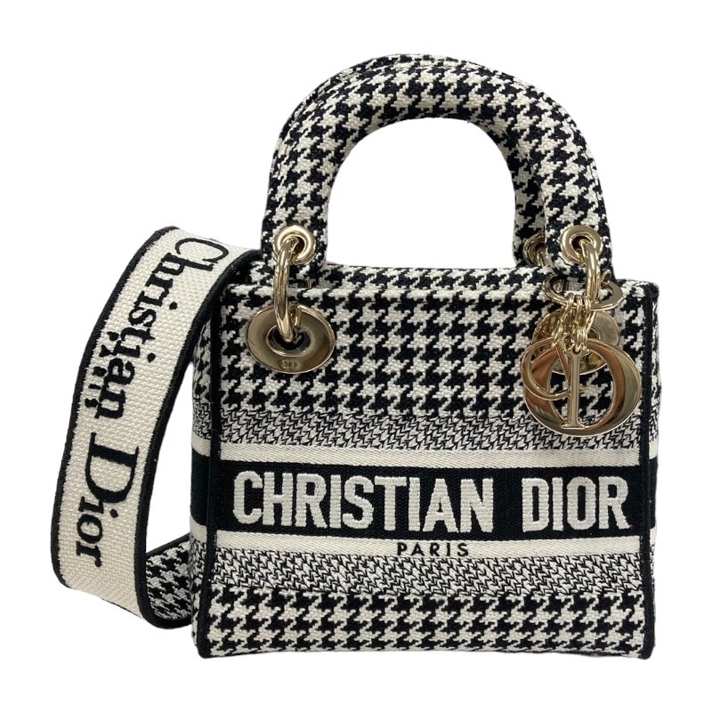 クリスチャン・ディオール Christian Dior レディディライトミニ M5000OZAE ブラック ホワイト ハウンドドゥースエンブロイダリー 中古