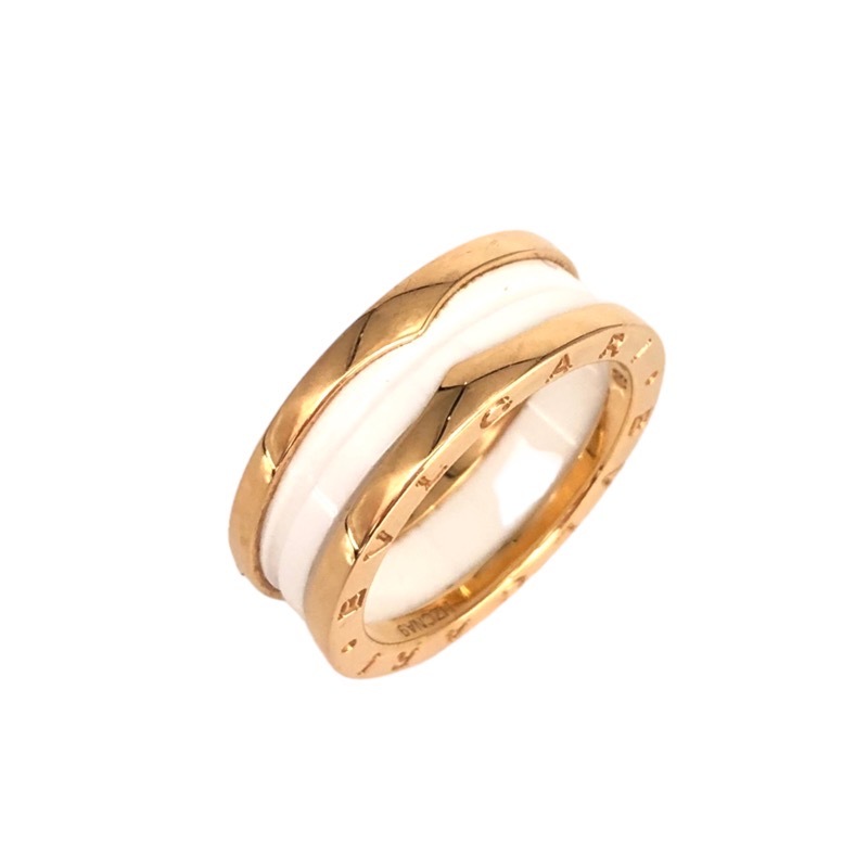 ブルガリ BVLGARI ビーゼロワンリング　２バンドホワイトセラミック K18ゴールド ジュエリー 中古