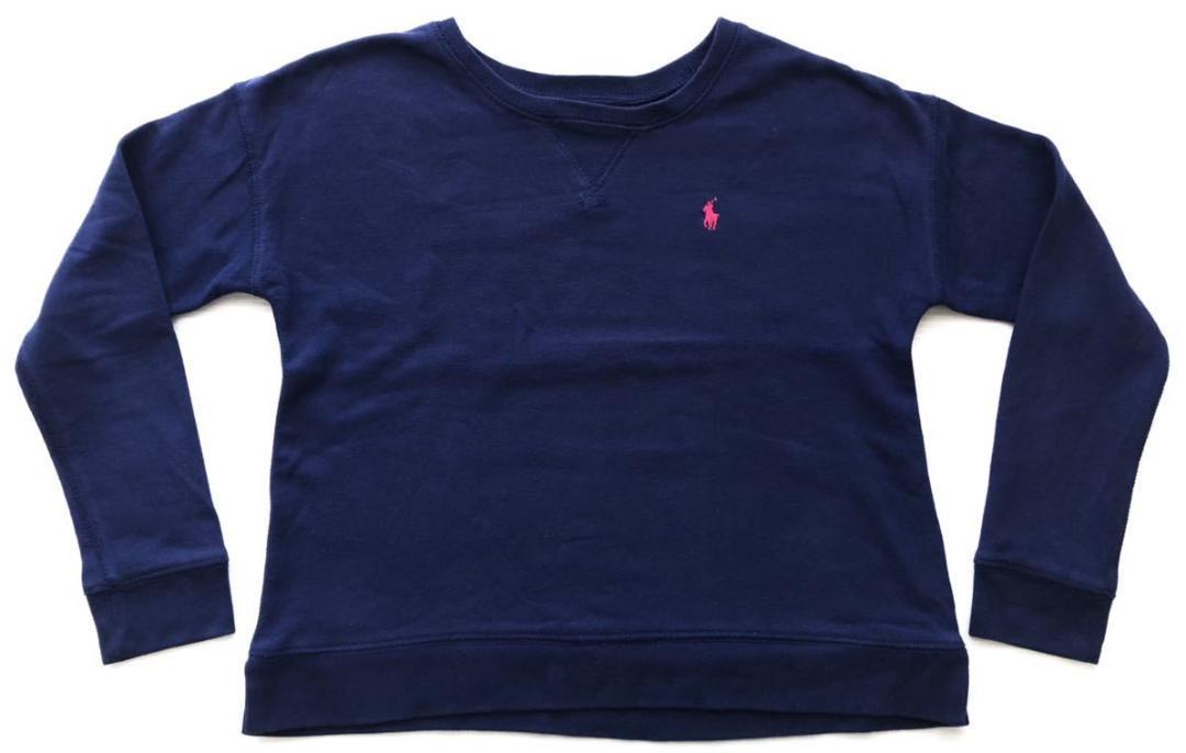 ラルフローレン キッズ 女の子用 前V スウェット トレーナー ワンポイント  POLO RALPH LAUREN ネイビー 子供服 柳6176_画像1