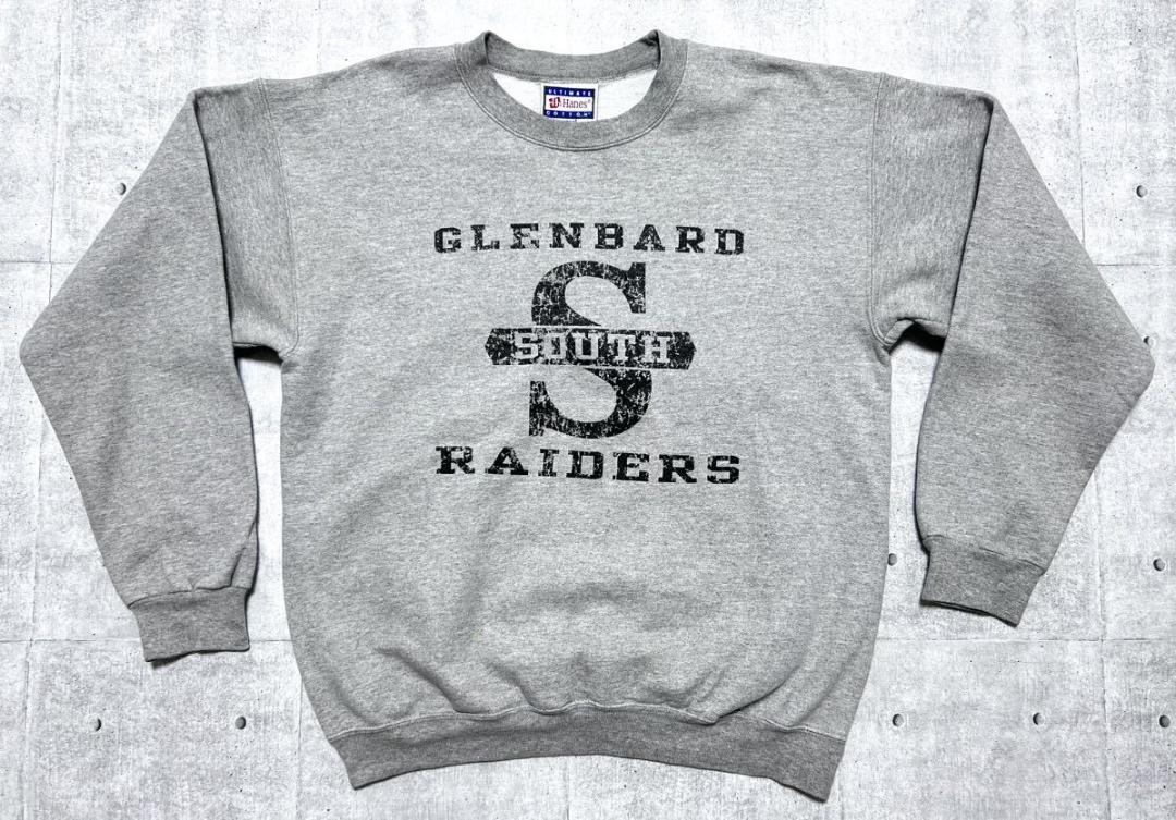 90s カレッジロゴ チームロゴ クルーネック スウェット トレーナー　　GLENBARD SOUTH RAIDERS ヘインズ Hanes ボディ vintage 柳7984_画像1