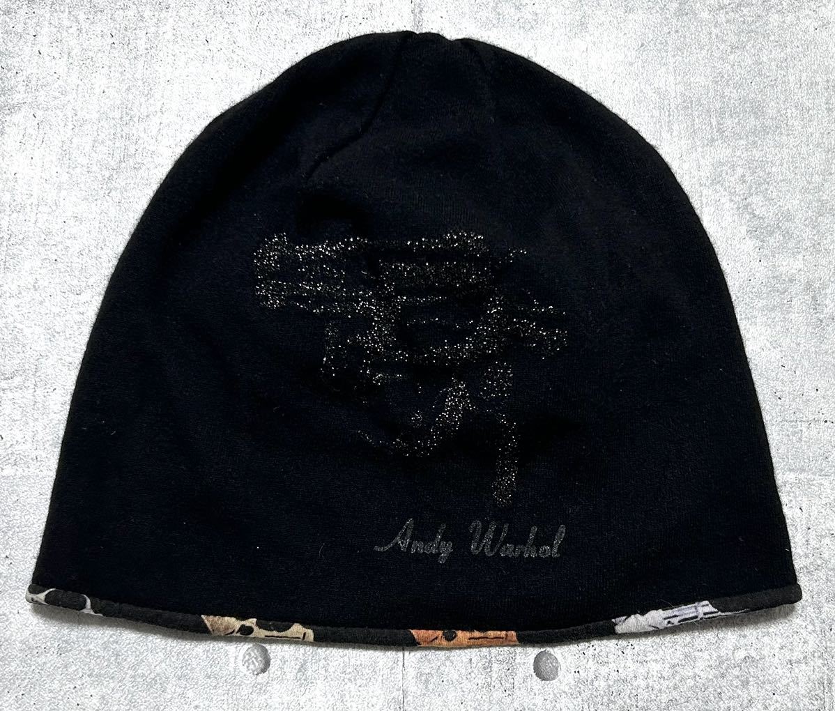 アンディ・ウォーホル Andy Warhol リボルバー リバーシブル ニット帽　　ガン Guns 総柄 ニットキャップ ラメ 2WAY アーティスト 柳8877_画像3
