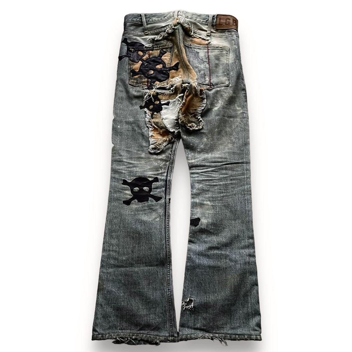 L.G.B. skulls crazy wolf flared denim pants 2000s archive