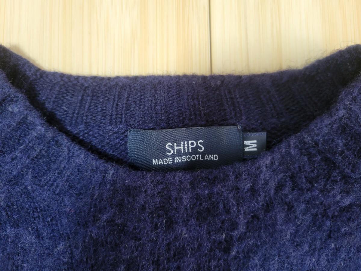 SHIPS　シップス　ニット　セーター　スコットランド製　ウール　サイズM 　ネイビー_画像3