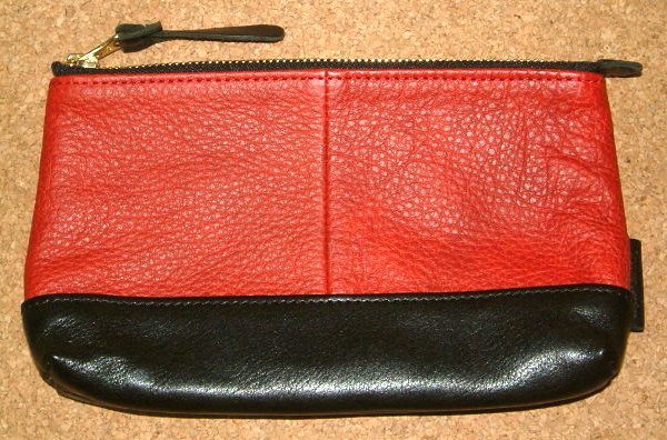 新品 Groover Leather グルーバーレザー 最高級 ディアスキン & シュリンクレザー製 ポーチ 小型 バッグ (赤×黒) 化粧ポーチ 鹿革 牛革