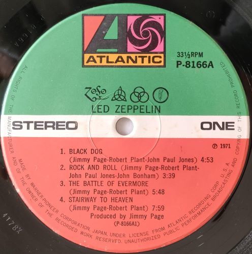 ◆【国内盤 Rock LP】Led Zeppelin Ⅳ 　(Warner-Pioneer P-8166A) 1971年_画像6