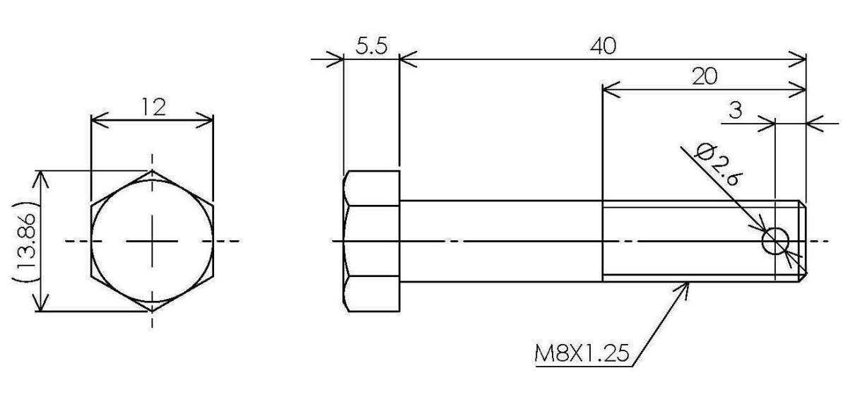 64チタン トルクロッド固定ボルトセット CB750F,CB900F,CB1100F,CB1100Rb,CBX750,CBX1000_ボルト寸法