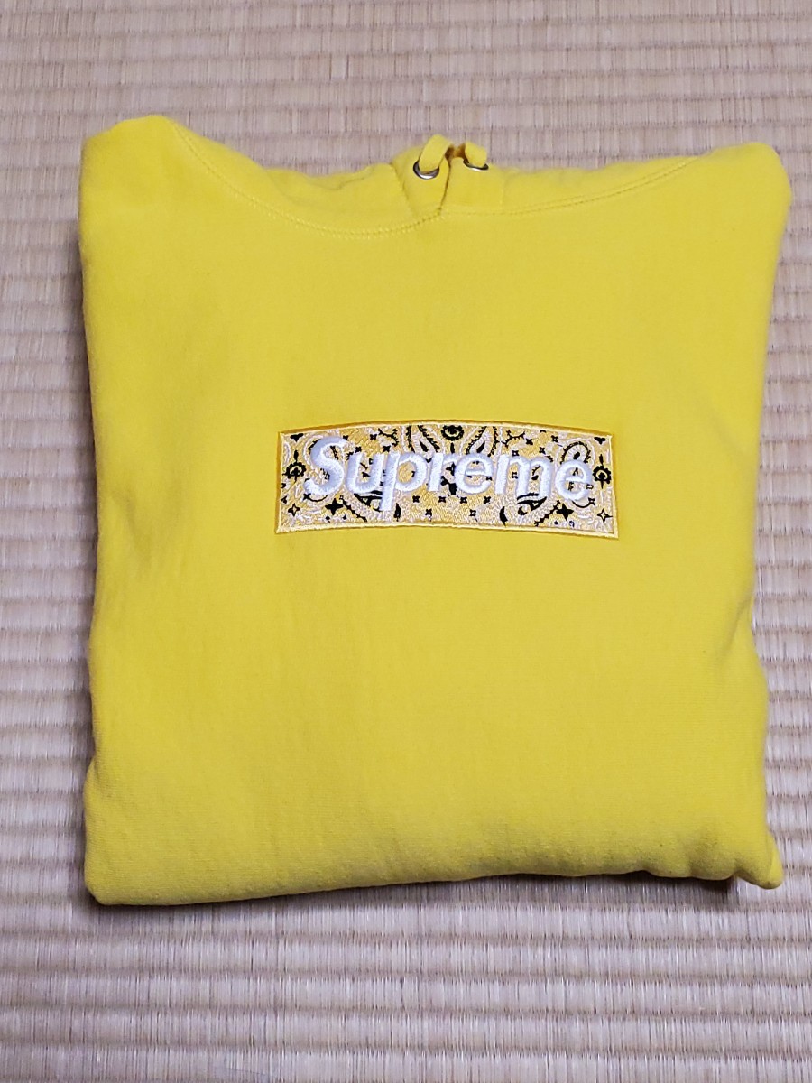 ★Supreme Bandana Box Logo Hooded Sweatshirt Yellow シュプリーム バンダナボックスロゴ フーディ スウェットシャツ イエロー S 19FW★