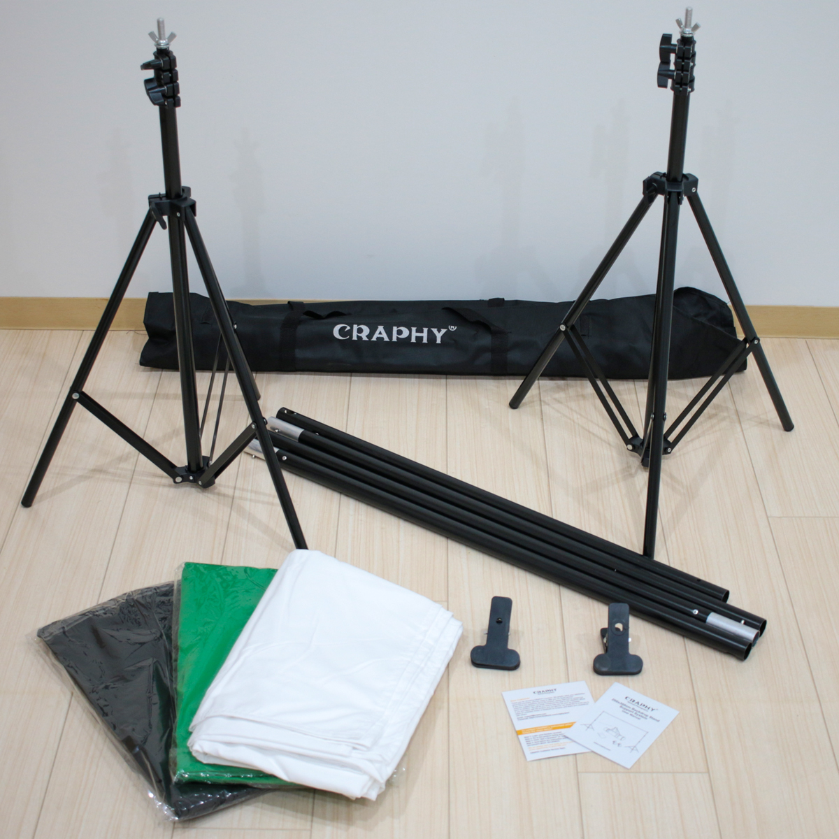 [1 times only use ]CRAPHY[ background stand kit 2×3m/ white * black * green background cloth 1.8m×3m/ clip ×2/ carry bag attaching ] takkyubin (home delivery service) (EAZY) anonymity delivery 